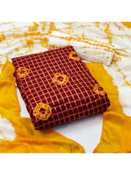 Zeepkart - Vichitra Cotton Blend Red Printed Unstitched Dress Material (Set of 3)