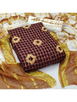 Zeepkart - Vichitra Cotton Blend Wine Embroidered Printed Unstitched Dress Material (Set of 3)