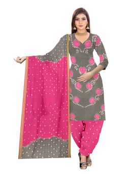 Zeepkart - Vichitra Cotton Blend Grey Bandhani Unstitched Dress Material (Set of 3)