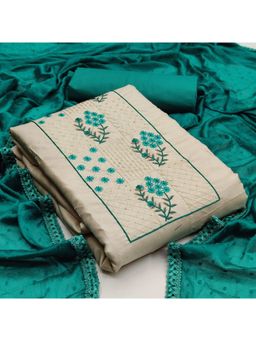 Zeepkart - Vichitra Silk Blend Beige Embroidered Sequined Unstitched Dress Material (Set of 3)