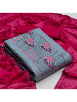 Zeepkart - Vichitra Silk Blend Blue Embroidered Sequined Unstitched Dress Material (Set of 3)