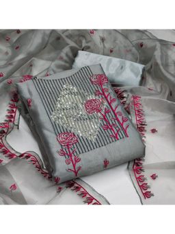 Zeepkart - Vichitra Silk Blend Grey Embroidered Sequined Unstitched Dress Material (Set of 3)