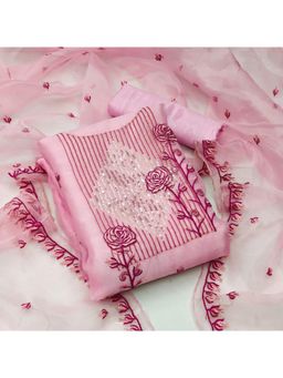 Zeepkart - Vichitra Silk Blend Pink Embroidered Sequined Unstitched Dress Material (Set of 3)