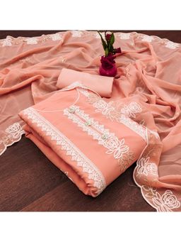 Zeepkart - Vichitra Georgette Orange Embroidered Sequined Unstitched Dress Material (Set of 3)