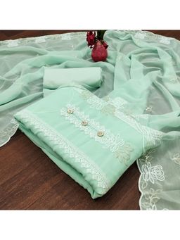 Zeepkart - Vichitra Georgette Turquoise Embroidered Sequined Unstitched Dress Material (Set of 3)