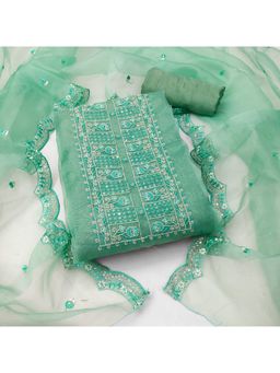 Zeepkart - Vichitra Organza Silk Turquoise Embroidered Sequined Unstitched Dress Material (Set of 3)