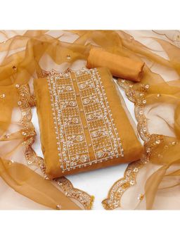 Zeepkart - Vichitra Organza Silk Mustard Embroidered Sequined Unstitched Dress Material (Set of 3)