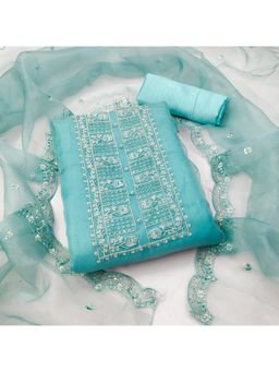 Zeepkart - Vichitra Organza Silk Turquoise Embroidered Sequined Unstitched Dress Material (Set of 3)