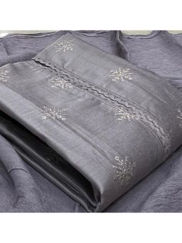 Zeepkart - Vichitra Silk Blend Grey Embroidered Sequined Unstitched Dress Material (Set of 3)