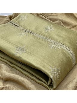 Zeepkart - Vichitra Silk Blend Green Embroidered Sequined Unstitched Dress Material (Set of 3)