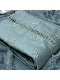 Zeepkart - Vichitra Silk Blend Blue Embroidered Sequined Unstitched Dress Material (Set of 3)