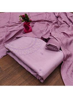 Zeepkart - Vichitra Cotton Blend Lavender Embroidered Sequined Unstitched Dress Material (Set of 3)