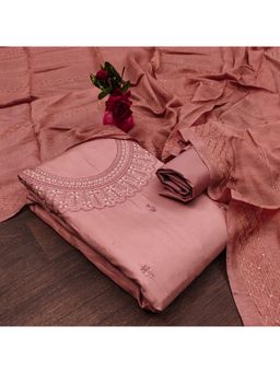 Zeepkart - Vichitra Cotton Blend Pink Embroidered Sequined Unstitched Dress Material (Set of 3)
