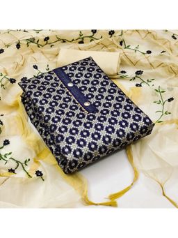 Zeepkart - Vichitra Chanderi Navy Blue Woven Unstitched Dress Material (Set of 3)
