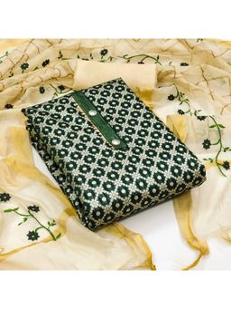 Zeepkart - Vichitra Chanderi Green Woven Unstitched Dress Material (Set of 3)