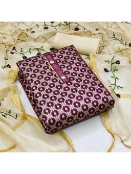 Zeepkart - Vichitra Chanderi Purple Woven Unstitched Dress Material (Set of 3)