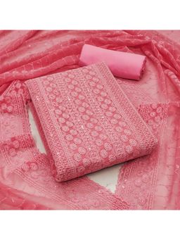 Zeepkart - Vichitra Georgette Pink Embroidered Thread Work Unstitched Dress Material (Set of 3)