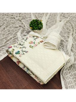 Zeepkart - Vichitra Georgette White Floral Embroidered Unstitched Dress Material (Set of 3)