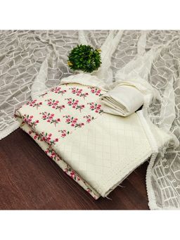 Zeepkart - Vichitra Georgette White Floral Embroidered Unstitched Dress Material (Set of 3)