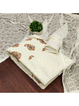 Zeepkart - Vichitra Georgette White Paisley Embroidered Unstitched Dress Material (Set of 3)