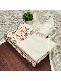 Zeepkart - Vichitra Georgette White Floral Embroidered Unstitched Dress Material (Set of 3)