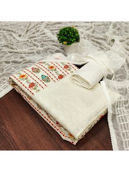 Zeepkart - Vichitra Georgette White Floral Embroidered Unstitched Dress Material (Set of 3)