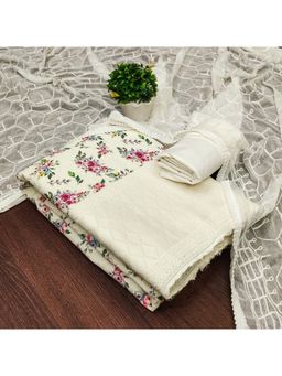 Zeepkart - Vichitra Georgette White Floral Embroidered Unstitched Dress Material (Set of 3)