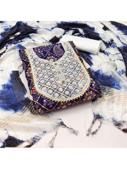 Zeepkart - Vichitra Cotton Blend Blue Printed Unstitched Dress Material (Set of 3)