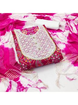 Zeepkart - Vichitra Cotton Blend Pink Printed Unstitched Dress Material (Set of 3)