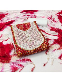 Zeepkart - Vichitra Cotton Blend Red Printed Unstitched Dress Material (Set of 3)