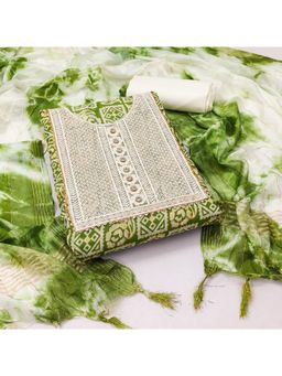 Zeepkart - Vichitra Cotton Blend Green Printed Gota Unstitched Dress Material (Set of 3)