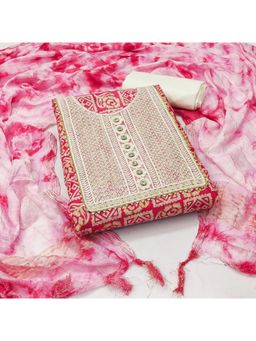 Zeepkart - Vichitra Cotton Blend Pink Printed Gota Unstitched Dress Material (Set of 3)