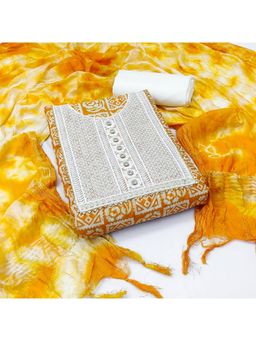 Zeepkart - Vichitra Cotton Blend Yellow Printed Gota Unstitched Dress Material (Set of 3)