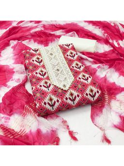 Zeepkart - Vichitra Cotton Blend Pink Printed Gota Unstitched Dress Material (Set of 3)