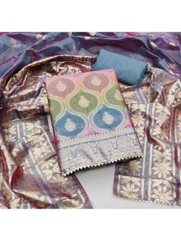 Zeepkart - Vichitra Organza Silk Grey Sequined Gota Unstitched Dress Material (Set of 3)