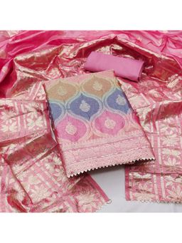 Zeepkart - Vichitra Organza Silk Pink Sequined Gota Unstitched Dress Material (Set of 3)