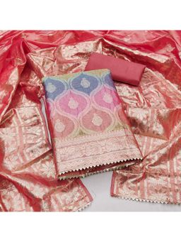 Zeepkart - Vichitra Organza Silk Peach Sequined Gota Unstitched Dress Material (Set of 3)