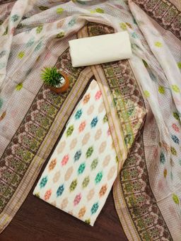 Zeepkart - Vichitra Cotton Blend Pink Printed Embroidered Unstitched Dress Material (Set of 3)