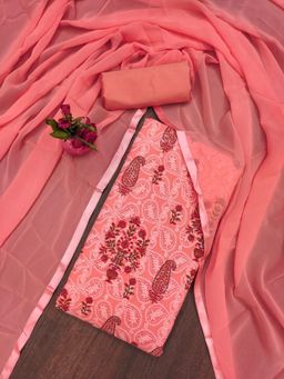 Zeepkart - Vichitra Georgette Peach Embroidered Sequined Unstitched Dress Material (Set of 3)