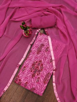 Zeepkart - Vichitra Georgette Purple Embroidered Sequined Unstitched Dress Material (Set of 3)