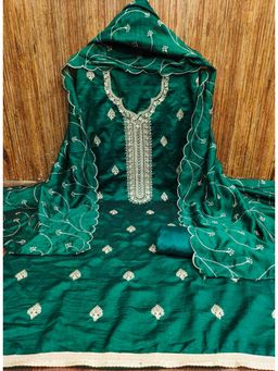 Zeepkart - Vichitra Silk Blend Green Embroidered Thread Work Unstitched Dress Material (Set of 3)