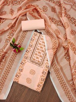 Zeepkart - Vichitra Cotton Blend Peach Printed Unstitched Dress Material (Set of 3)