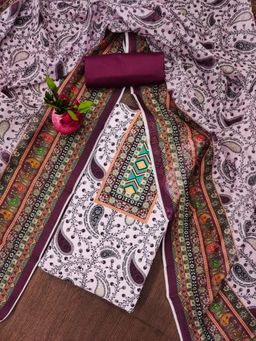 Zeepkart - Vichitra Cotton Blend Purple Paisley Unstitched Dress Material (Set of 3)