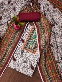 Zeepkart - Vichitra Cotton Blend Maroon Paisley Unstitched Dress Material (Set of 3)