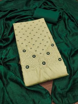 Zeepkart - Vichitra Silk Blend Cream Embroidered Sequined Unstitched Dress Material (Set of 3)