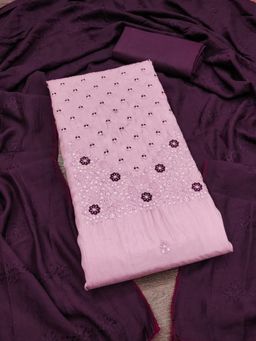 Zeepkart - Vichitra Silk Blend Purple Embroidered Sequined Unstitched Dress Material (Set of 3)