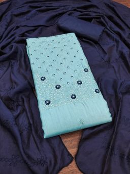 Zeepkart - Vichitra Silk Blend Blue Embroidered Sequined Unstitched Dress Material (Set of 3)
