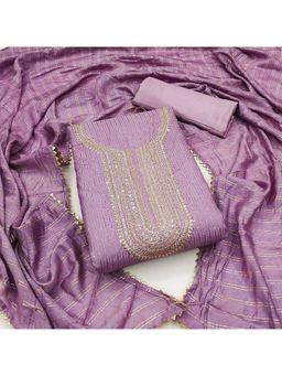 Zeepkart - Vichitra Chanderi Lavender Embroidered Sequined Unstitched Dress Material (Set of 3)