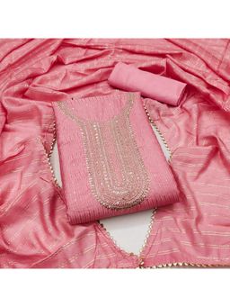 Zeepkart - Vichitra Chanderi Pink Embroidered Sequined Unstitched Dress Material (Set of 3)