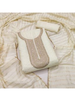 Zeepkart - Vichitra Chanderi Ivory Embroidered Sequined Unstitched Dress Material (Set of 3)